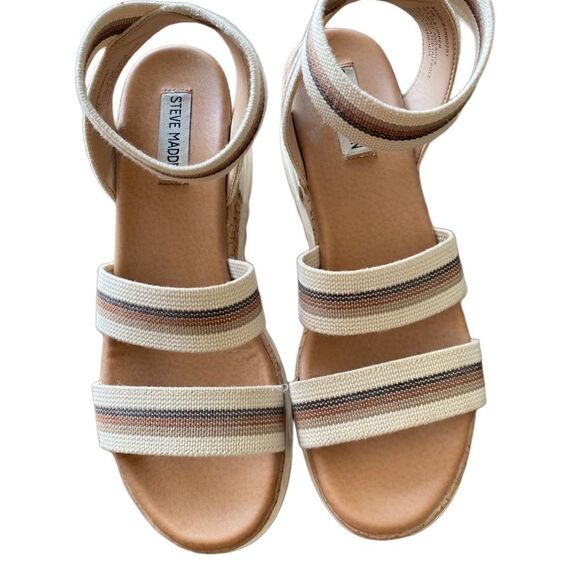 Steve Madden Bandi Beige Multi Sandal 8.5 Espadrille Platform - Picture 3 of 8
